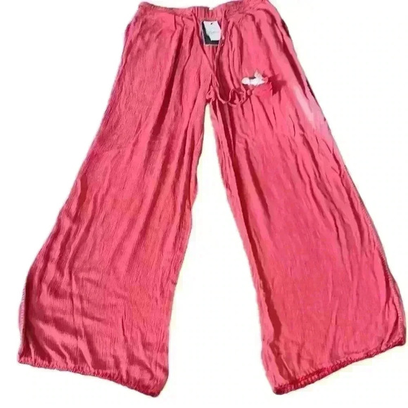 JACHS Girlfriend Pants - NWT JACHS Girlfriend NY Coral Drawstring Pants Size Large